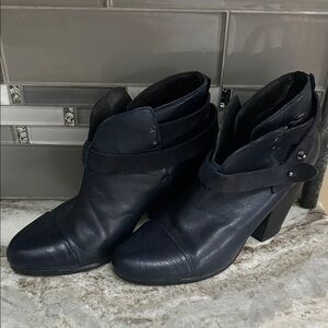 RAG & BONE NAVY BLUE LEATHER ANKLE BOOTS BOOTIE SZ 39 EURO 8.5 USA BLOCK HEEL